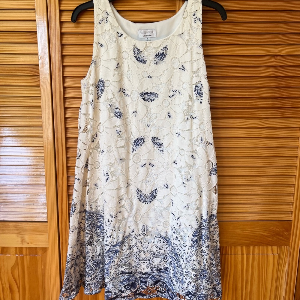 Blue and white lace Signature by Robbie Bee dress